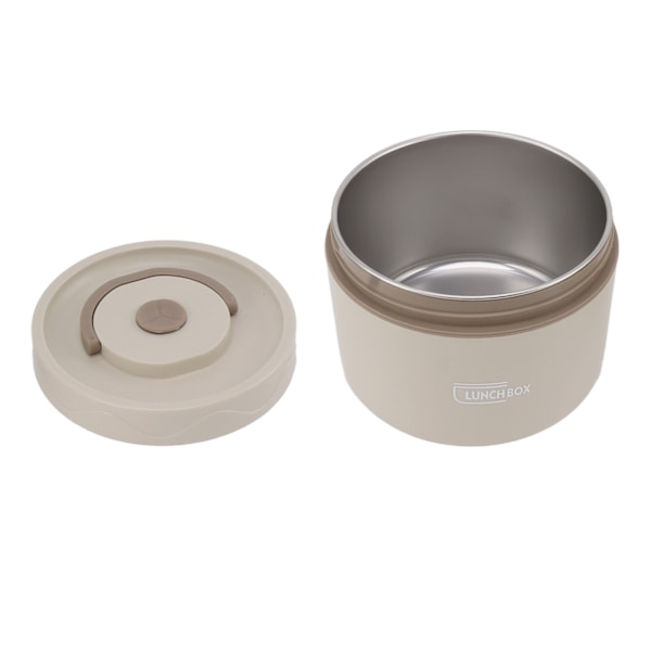 550 ml Isolerte Bento Lunchboks i Rustfritt Stål, Stabelbar 2-lags Rund Bento Lunchboks i Rustfritt Stål, Lekkasikkert Matbeholder, Isolerende Stil, Kremblank
