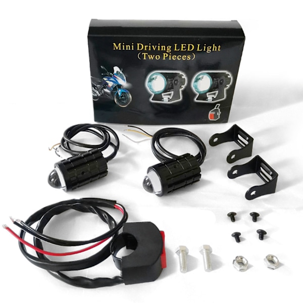 2 st LED-strålkastare för motorcykel med styrspak, högt/lågt ljus, dubbla färger, vattentät för lastbil, SUV, ATV, UTV, traktor