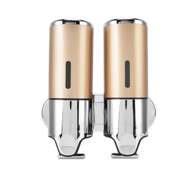 Wall Mounted Soap Shower Dispenser Double Pump 2 Separate Compartments Reusable Space Saving Shampoo Conditioner Dispenser 9506G Gold 1000ML