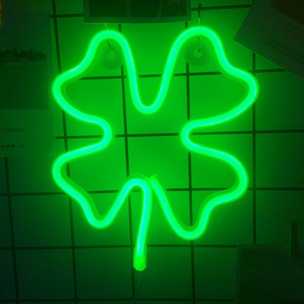 St Patricks Day dekorationslampor LED neonljus grön klöver Fönsterlampor Irish Shamrock neonrörskyltar för fönsterväggdekor
