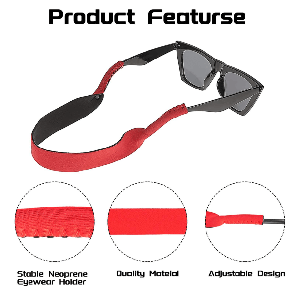 6-pak neopren elastisk snoreholderrem til sportsbriller og solbriller, brilleholderrem Brillehovedbånd