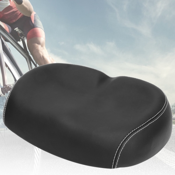 Cykelsadel i PU-läder vidga Bekväm Andas Dämpande Mjuk Cykelsitsdyna Svart