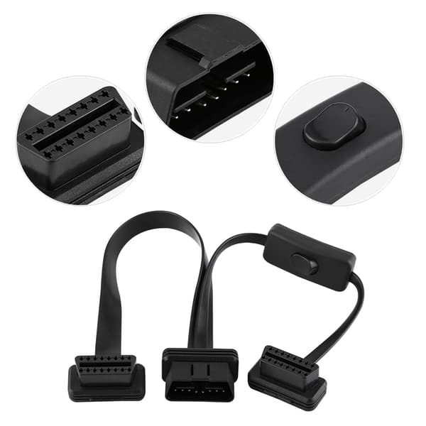 16-bens han til dobbelt hun OBD2 splitter flad forlængerkabeladapter med switch