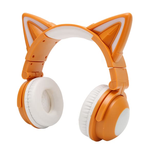 Cat Ear Bluetooth Headset Stereo Cute High Sensitivity Built-in Microphone Adjustable LED Kids Headset with 3.5mm Cable Yellow