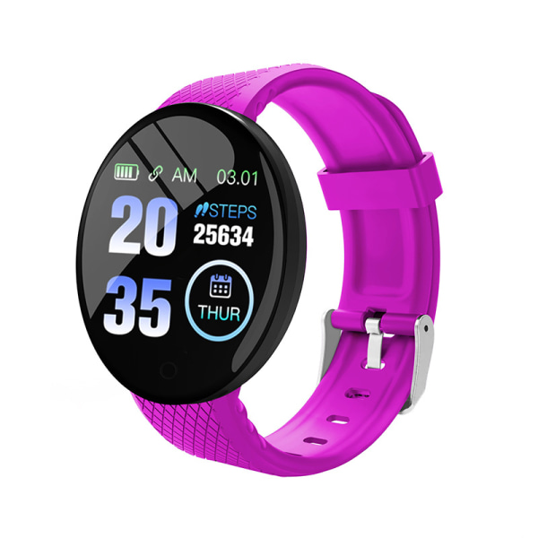 D18 smart armbånd farge rund skjerm hjertefrekvens blodtrykk søvn overvåking skritteller sport smart klokke 1,44 tommer-X Purple