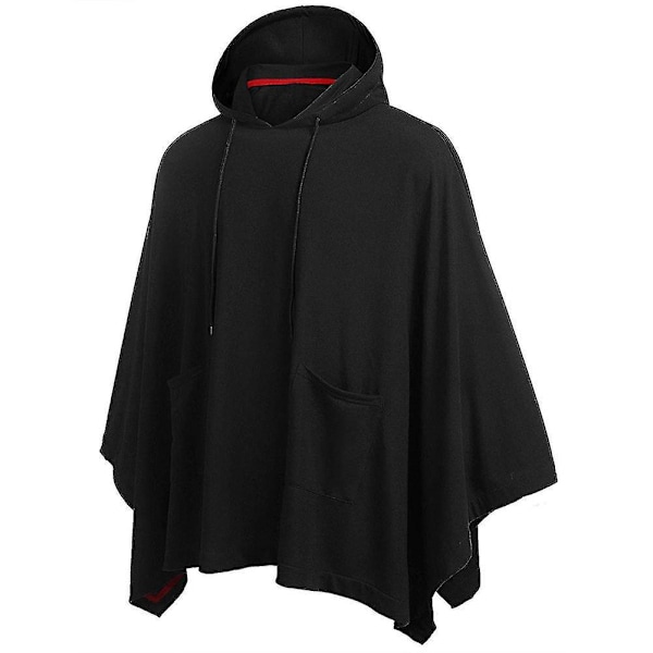 Afslappet Sort Unisex Hættetrøje Poncho Kappe Frakke Med Lomme