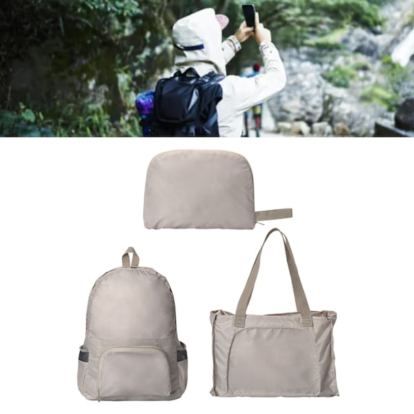 Packbar ryggsäck Polyesterfiber Vikbar Vattentät Lätt multifunktionell Vandringsdagssäck för campingresor Khaki