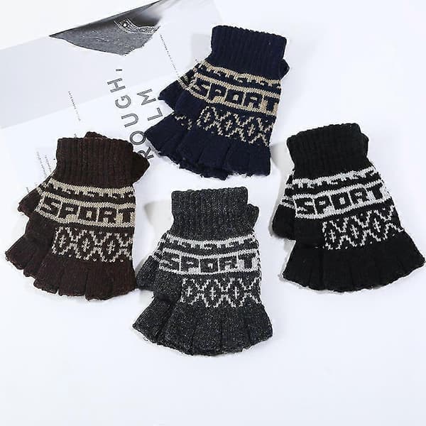【LD】Unisex Halvfinger Vinter Stretch Stickad Fingerlös Universalstorlek style 3