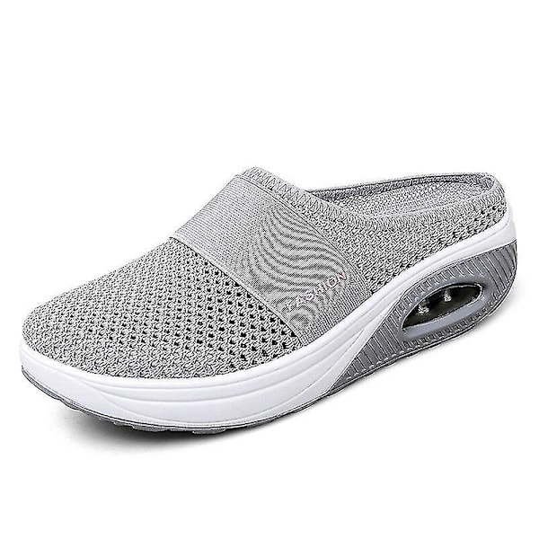 Ortopædiske Diabetes Luftpude Slip-on Vandresko, Grå Mesh Flatform Kile Slider