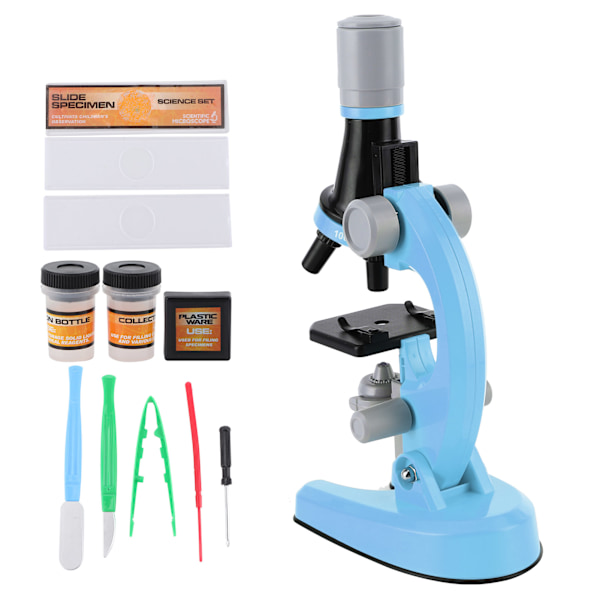 40X-1200X Højopløsningsmonokulært biologisk mikroskop i plast til børnBlå