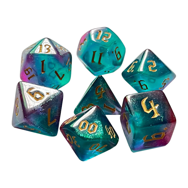 7 kpl Peliheittojen sarja Kaksiväriset Kultaiset numerot Fontti Polyhedral Dice Lautapeleille