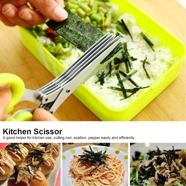 Rostfritt stål 5-lagers kökssax Scallion Sushi Strimlad Tool (Gul)