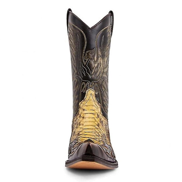 Fashionabla Python Western Colorblock Broderade Herrstövlar - Storlek 43