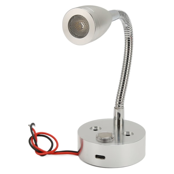 RV LED Senglampe USB Type C 3 Farvetemperatur Dæmpbar Touch Switch God Varmeafledning Rustfri RV Læselampe til Lastbiler DC12‑24V Sølv