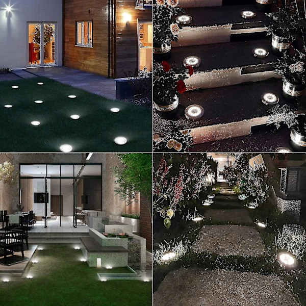 Solcelle-jordlamper, 12-pakning 8 LED Vanntette Kald Hvit
