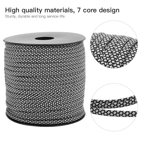 50M 4MM Tjock 7-kärnig Paracord Räddningsrep Tältband Campingrep för Utomhusarmband Vävande Silver Svart