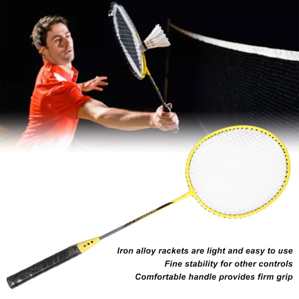 Badmintonracket Jernlegering Lettvektsbadmintonracket med 3 baller for nybegynnere Studenttrening Gul