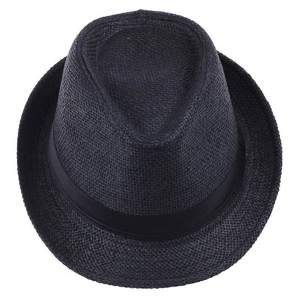 Unisex Kvinnor Män Mode Sommar Casual Trendig Strand Sol Halm Panama Jazzhatt Cowboyhatt Cap Black