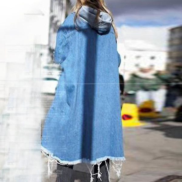 Blå Denim Trenchcoat med Snøre, Langærmet - XL