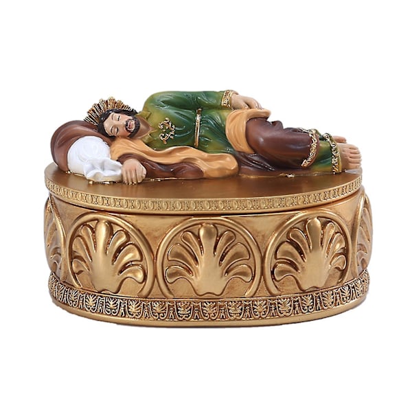 Sovende St. Josef Statue Religiøs Harpiks Smykkeskrin Figur Hjemmedekor
