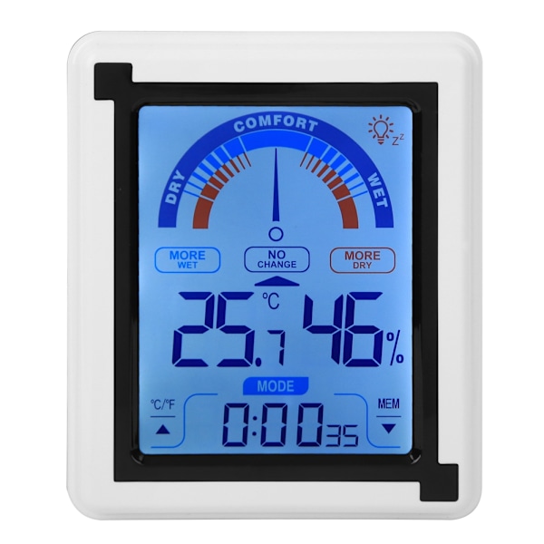 LCD-berøringsskærm Vejrur Digital Temperatur Luftfugtighedsmåler Termometer Hygrometer