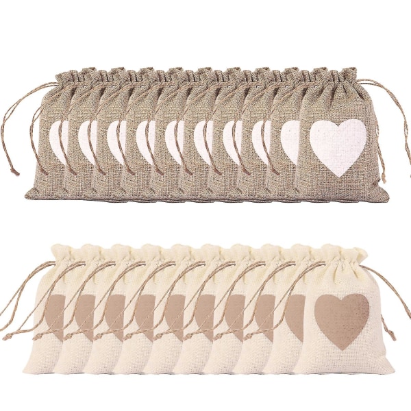 20 stk Fest 10x14 cm hjertemønster med snoreopbevaring Jutepose gavepose