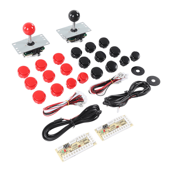 2-Spillers Arcade Spil DIY Kit med USB Computer Joystick Kredsløbskort Gamepad 30 Kassette Knapper Rød Sort