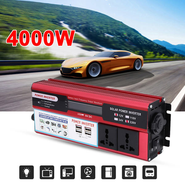 4000W Solcelle-inverter Bølge Digital Display Telefon 4 USB-oplader 220-240V
