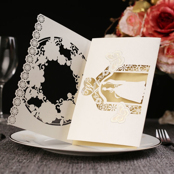 10 delar ihåliga bröllopsinbjudningskort Hållare för bröllopsdagsinbjudan Gratulationskortsatser, Modell: Vit Utan innerkort