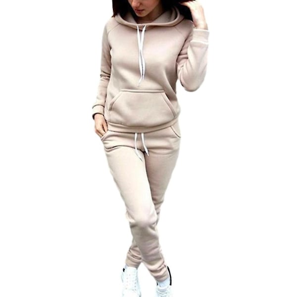 Dame 2-delt treningsdress joggedresser hettegensere sweatshirts og jogging joggebukse dress Khaki XL