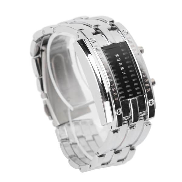 LED Watch Unique Binary Time Mode Display Convex Arc Structure Waterproof LED Wristwatch Electronic Watch Silver L