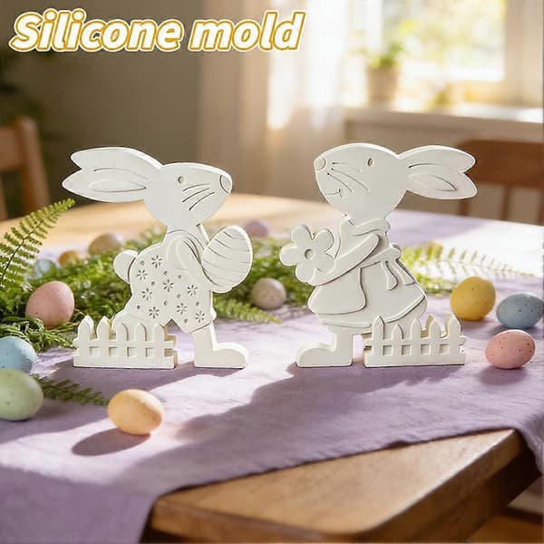 Kanin som holder egg, blomsterkombinasjon, gipsform, silikonform, K9Z8[LD] A 2pcs