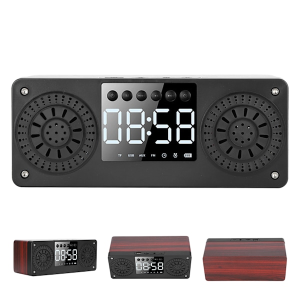 Bluetooth Mini Trådlös Väckarklocka Utomhus Portabel Plugin Kort Bass Musik Högtalare (Röd Träådring)