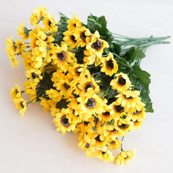 6 klasar konstgjord solros, 15 huvuden solrosor konstgjorda blommor Helianthus bunt bukett för hemmakontoret Bordsarrangemang Present