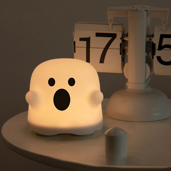 Söt Ghost Nattlampa Steglös avbländning USB Uppladdningsbar Mini Barn Sänglampa Bordsdekoration för Sovrum Sovsal Öppen Mun