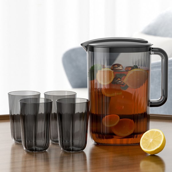 Vandkande Transparent Plast med stor kapacitet Højtemperaturbestandig Drikkandenkande til teer Juice Lemonade Sort