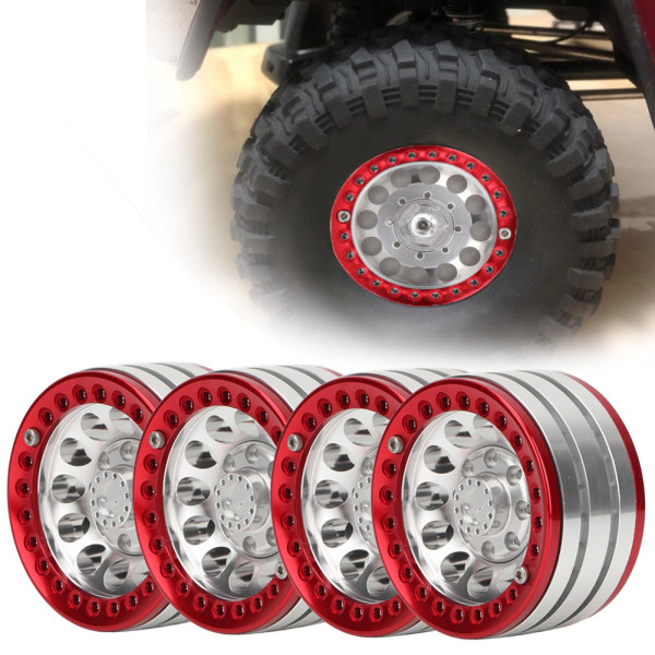 4 stk 1,9 tommer beadlock fælge i aluminium til SCX10 1/10 RC crawler (sølv rød)