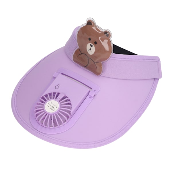 Børne sommer solhat med ventilator Tegneserie Bedårende solhat USB Opladning Køling solhat Bjørn lilla