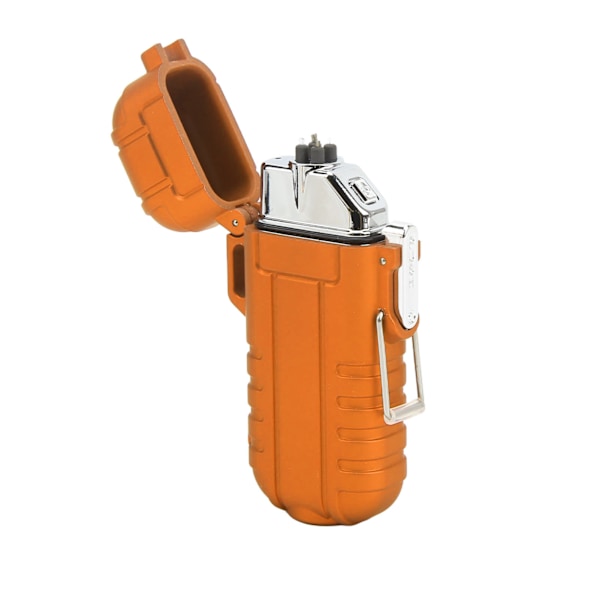 Udendørs Dobbeltbuet Elektrisk Lighter Bærbar Vandafvisende Lommelygte Lighter Opladningspuls Vindtæt Lighter Orange