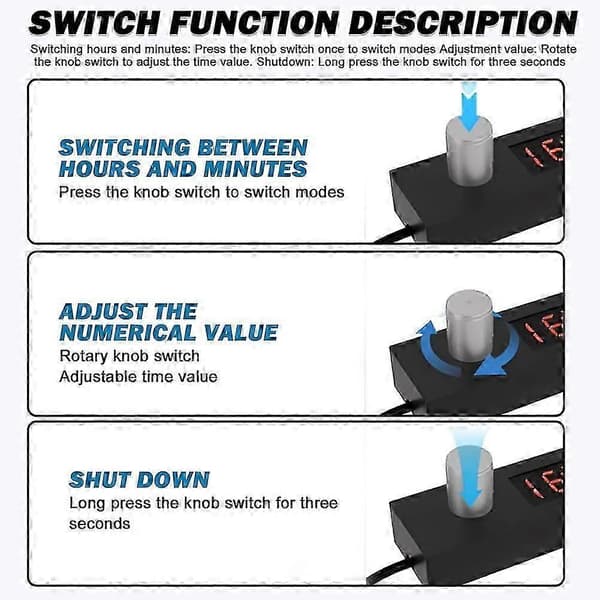 2-pakke 5V 2A USB-timeruttakskabler: USB-nedtellingstimerkabel, justerbar 24 timer og automatisk avstengningsfunksjon Utgave 0428