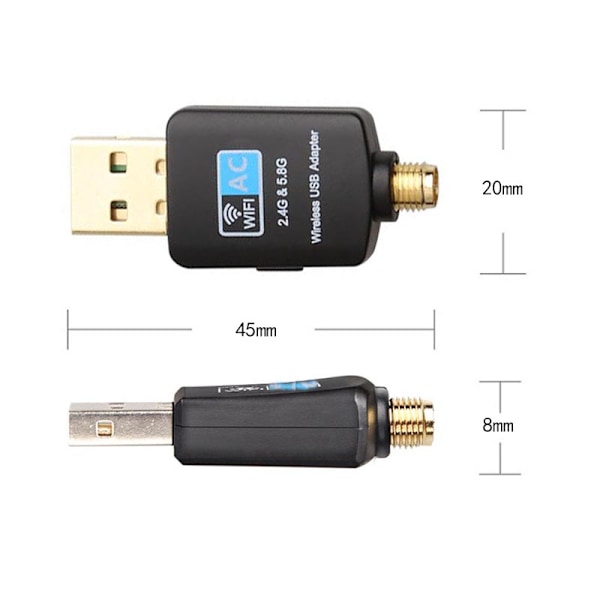 Kaksoisbändinen langaton verkkokortti 360° kääntyvä Mini USB WiFi-tikku