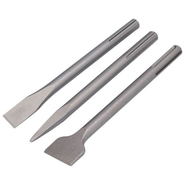 3 Pcs Chisel Carbon Steel Scaling Flat Point Rotary Hammer Drill for Tile and Concrete Work 5 Groove Handle