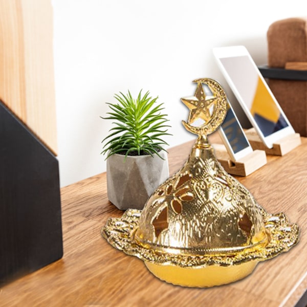 Vintage Røgelsesbrænder Udsøgt Rustbeskyttende Metal Røgelsesbrænder til Soveværelse Stue Måne Stjerner Guld