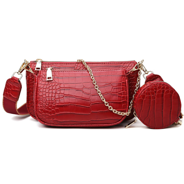 3 i 1 crossbody axelväska för kvinnor Slitstark bärbar reptålig PU-läder underarmsväska Multi Pochette
