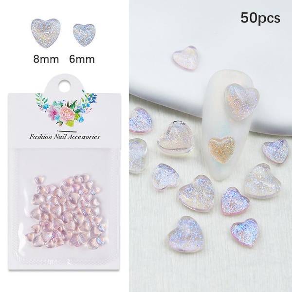 50 stk Glitter Resin Hjerte Nail Art-dekorasjoner TYPE 1