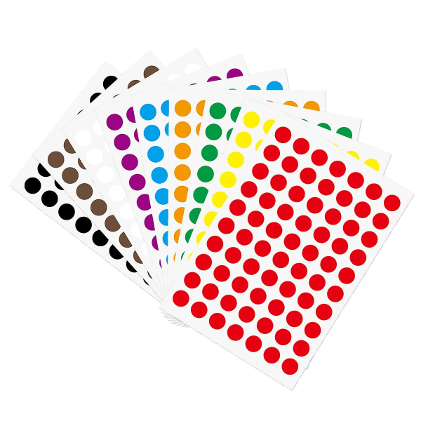10 mm runda färgade prickade klistermärken Klibbiga etiketter, 10 färger, förpackning med 10 st