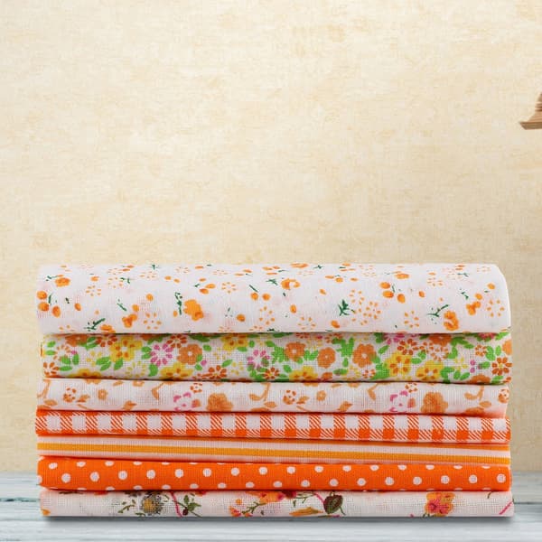 7 pcs 25*25 cm Cotton Fabric DIY Assorted Squares Pre Cut Bedding Kit Quarters Bundle (Orange)