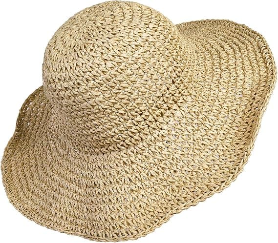 Stråhatt (56-58 cm) Dame Strand Solhatt Sammenleggbar Stor Dame Floppy[LD]