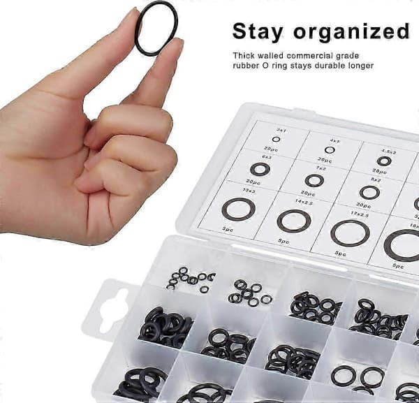 Gummi O-ringstätningsringar, sortiment, 225 delar, 18 storlekar