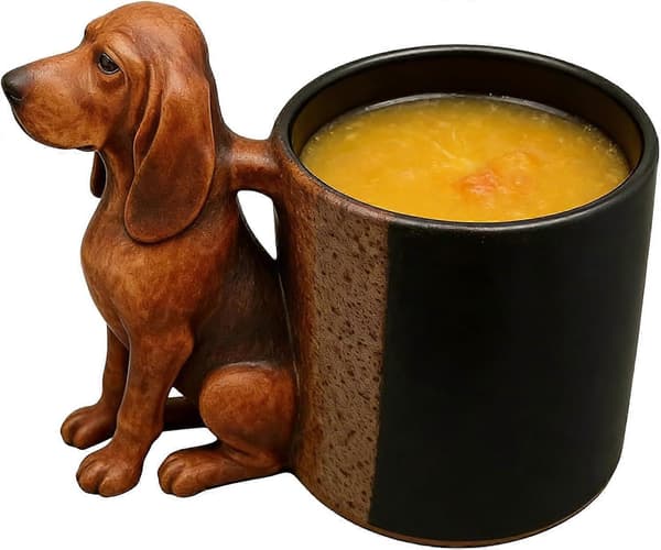 Långörad hundkaffemugg - Hundformad dryckesmugg, resemuggar, keramisk bordsmugg med innerfoder i rostfritt stål Kompatibel med hemmet long-eared dog